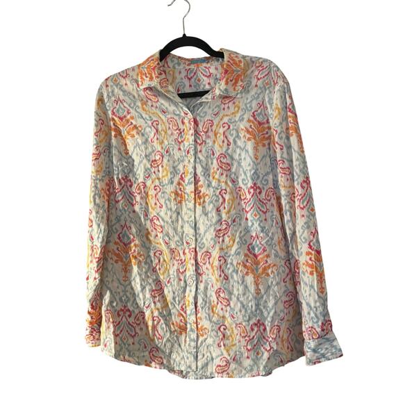 J McLaughlin Floral Blouse M Button Up Long Sleeve Preppy Cottagecore Preppy - Picture 1 of 10